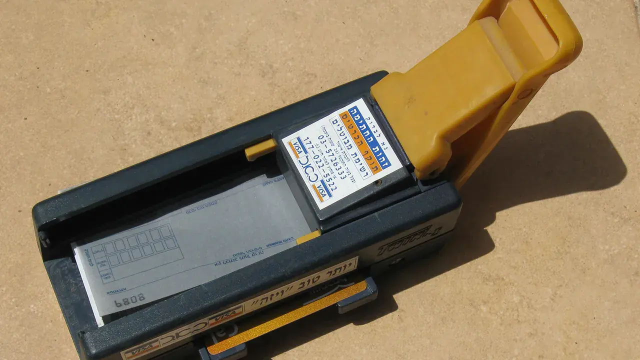 A manual credit card imprinter