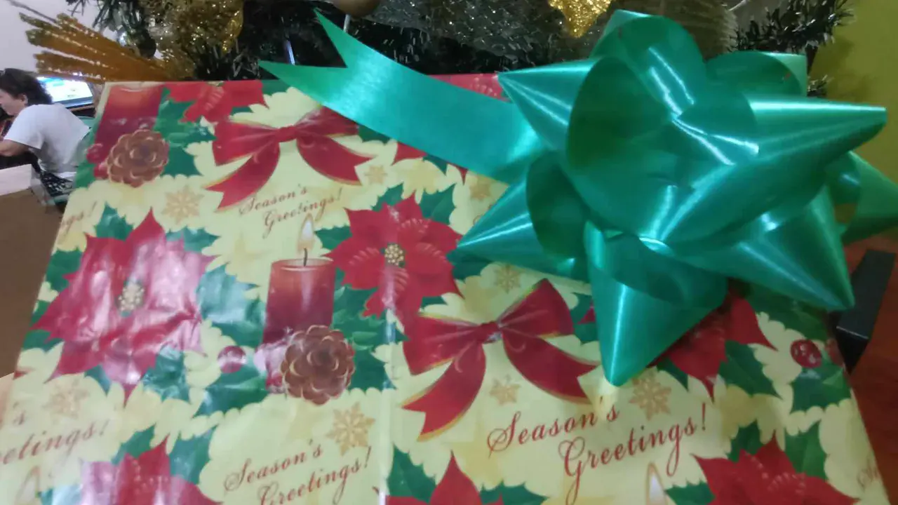 A wrapped Christmas gift